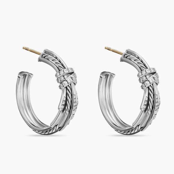 David Yurman Angelika Sterling Silver Hoop Earrings with Pavé - Picture 8 of 13